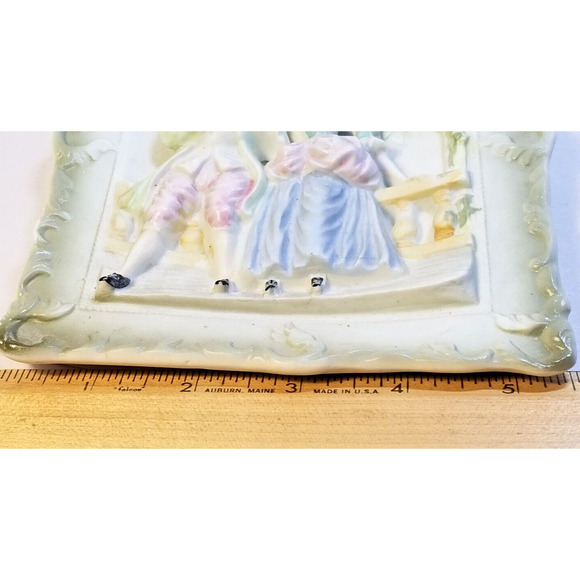 Vintage Pair 3 D Bisque Porcelain Victorian Couple Occupied Japan Wall Plaques - Picture 9 of 16